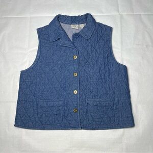 Blue quilted cotton blend vest with button front and pockets